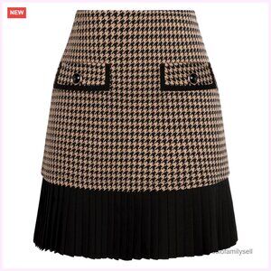 High Waist Pleated A-Line Mini Skirt, Polyester Viscose Blend, Elastic Waist